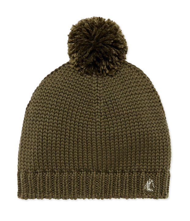 Bonnet &agrave; pompon enfant en laine m&eacute;lang&eacute;e vert