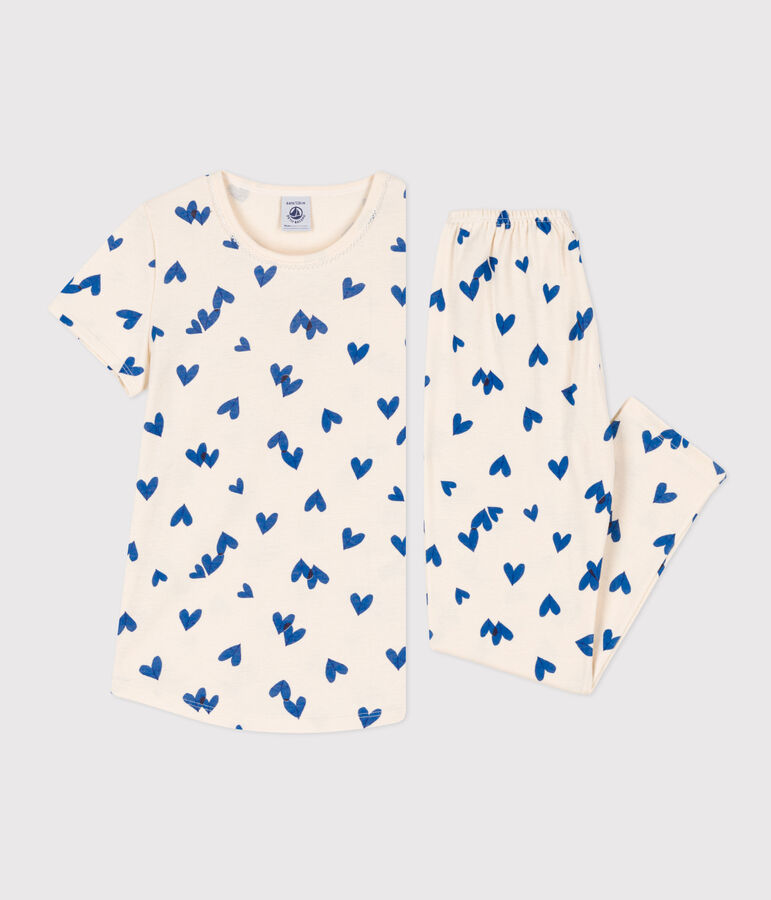 Pyjama manches courtes petite fille en coton blanc AVALANCHE/ MULTICO
