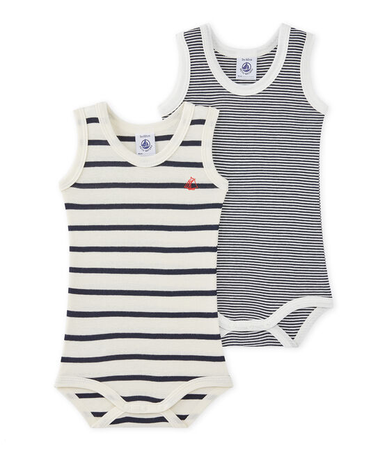 Lot de 2 bodies bébé garçon sans manches rayés blanc LOT