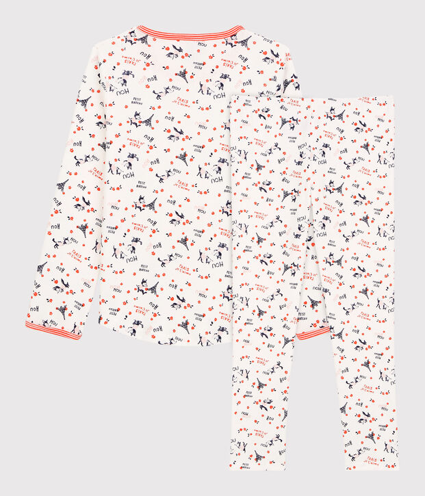 Pyjama imprim&eacute; Paris petite fille en coton biologique blanc/multicouleur