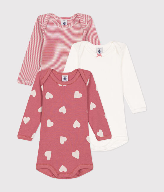 Lot de 3 bodies manches longues cœurs en coton bébé variante 1