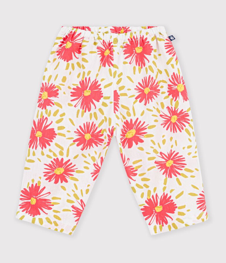 Pantalon b&eacute;b&eacute; en coton imprim&eacute; fleurs blanc/multicouleur