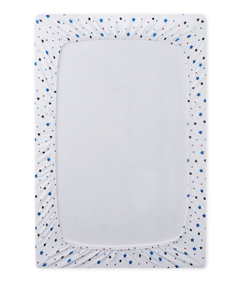 Drap housse b&eacute;b&eacute; gar&ccedil;on &agrave; &eacute;toiles blanc ECUME/blanc MULTICO