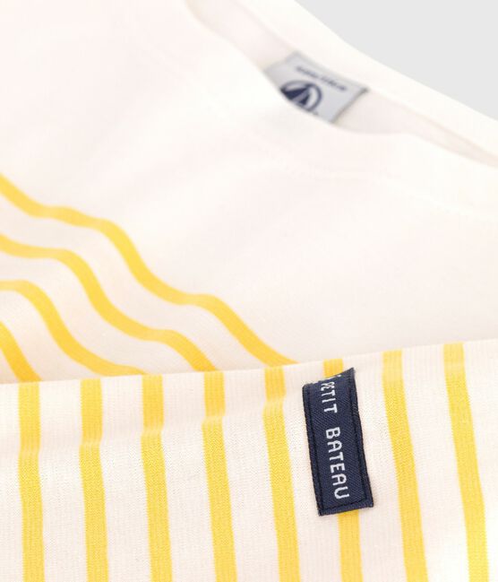 Teeshirt marinière enfant en coton manches longues blanc MARSHMALLOW/ ORGE