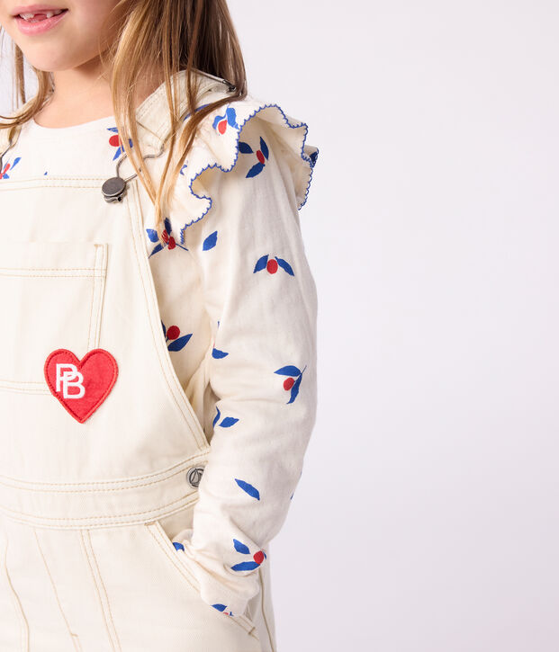 Tee-shirt enfant manches longues en coton imprim&eacute; &eacute;cru/multicouleur