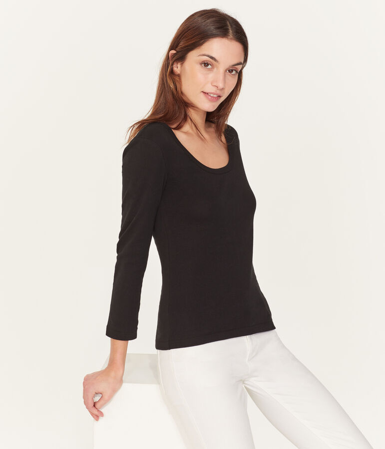 Tee-shirt manches 3/4 femme noir