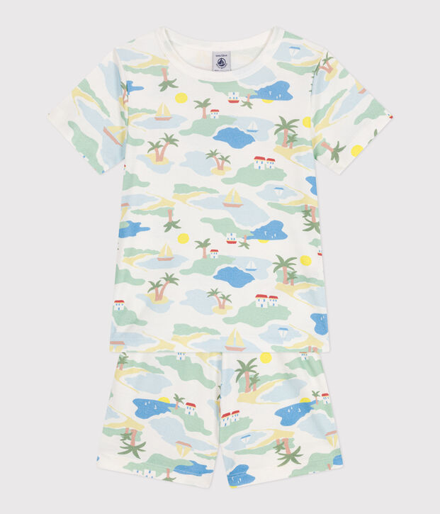 Pyjama short enfant en coton imprim&eacute; blanc/multicouleur