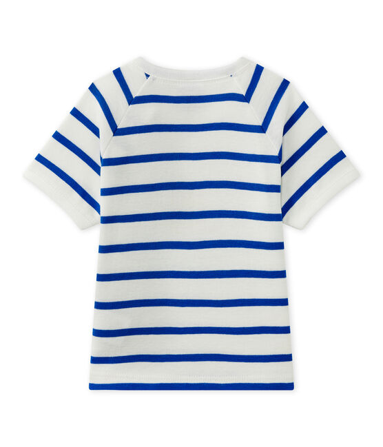 Tee-shirt bébé garçon manches courtes blanc MARSHMALLOW/bleu PERSE