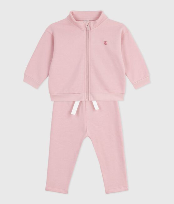 Ensemble sweatshirt et pantalon bébé en coton uni rose JOLI