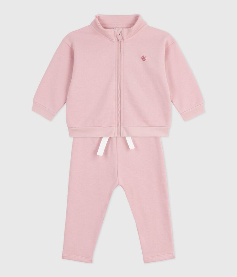 Ensemble sweatshirt et pantalon b&eacute;b&eacute; en coton uni rose JOLI
