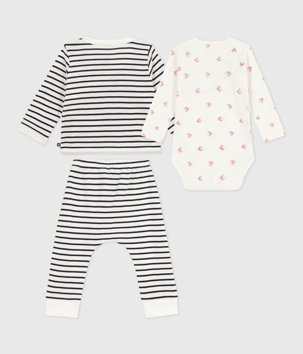 Ensemble b&eacute;b&eacute; 3 pi&egrave;ces marini&egrave;re et son body imprim&eacute; bateaux blanc/bleu