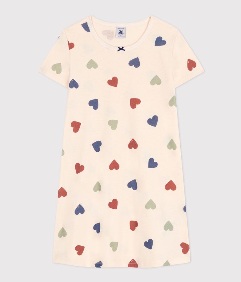 Chemise de nuit en coton motif c&oelig;ur enfant blanc AVALANCHE/ MULTICO