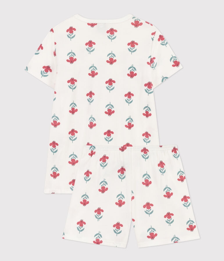 Pyjacourt fleurs avec couronne en coton  petite fille blanc MARSHMALLOW/blanc MULTICO