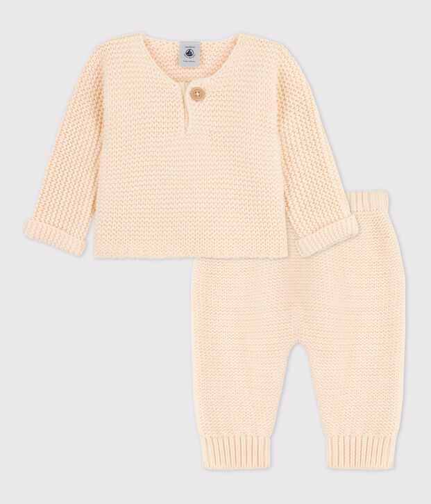 Ensemble 2 pi&egrave;ces b&eacute;b&eacute; en tricot en coton &eacute;cru