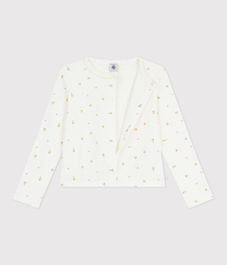 Cardigan enfant en coton imprim&eacute; fleurs blanc/multicouleur
