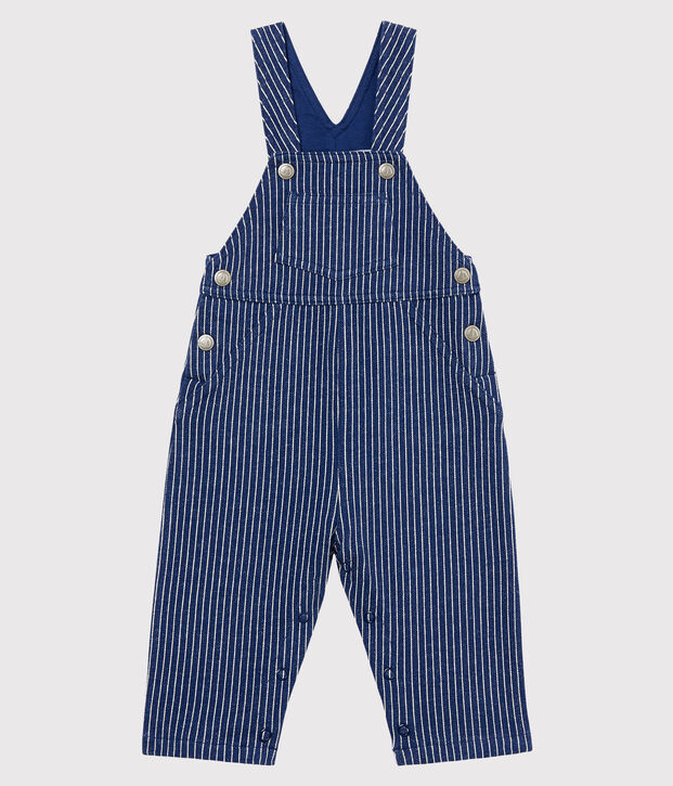 Salopette longue en maille ray&eacute;e b&eacute;b&eacute; gar&ccedil;on bleu/blanc