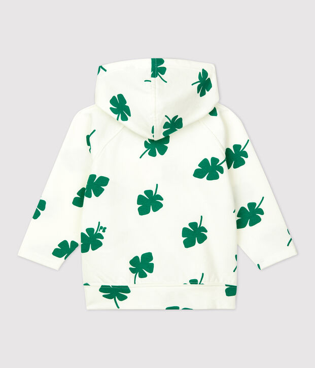 Sweatshirt &agrave; capuche imprim&eacute; v&eacute;g&eacute;tal en molleton b&eacute;b&eacute; blanc/vert