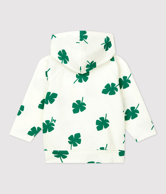 Sweatshirt à capuche imprimé végétal en molleton bébé blanc MARSHMALLOW/vert GAZON