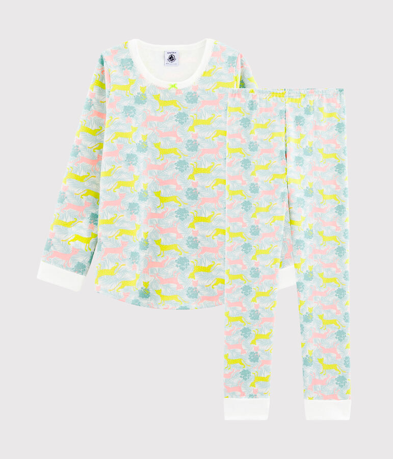 Pyjama petite fille en molleton blanc/multicouleur