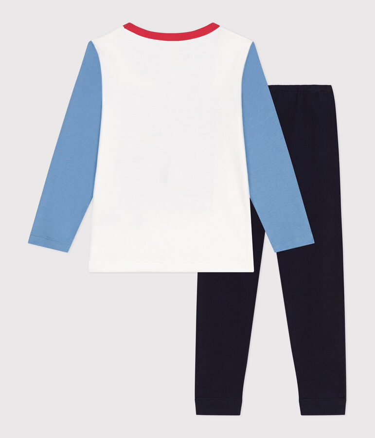 Pyjama enfant en coton manches longues bleu SMOKING/blanc MULTICO