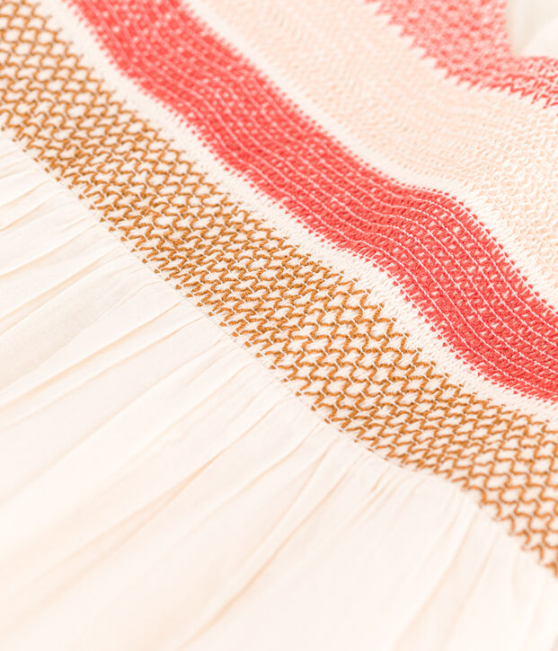 Robe manches courtes b&eacute;b&eacute; &agrave; smocks &eacute;cru/multicouleur
