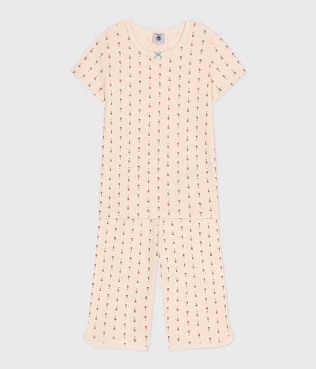 Pyjama capri imprim&eacute; fleur en coton enfant &eacute;cru/multicouleur