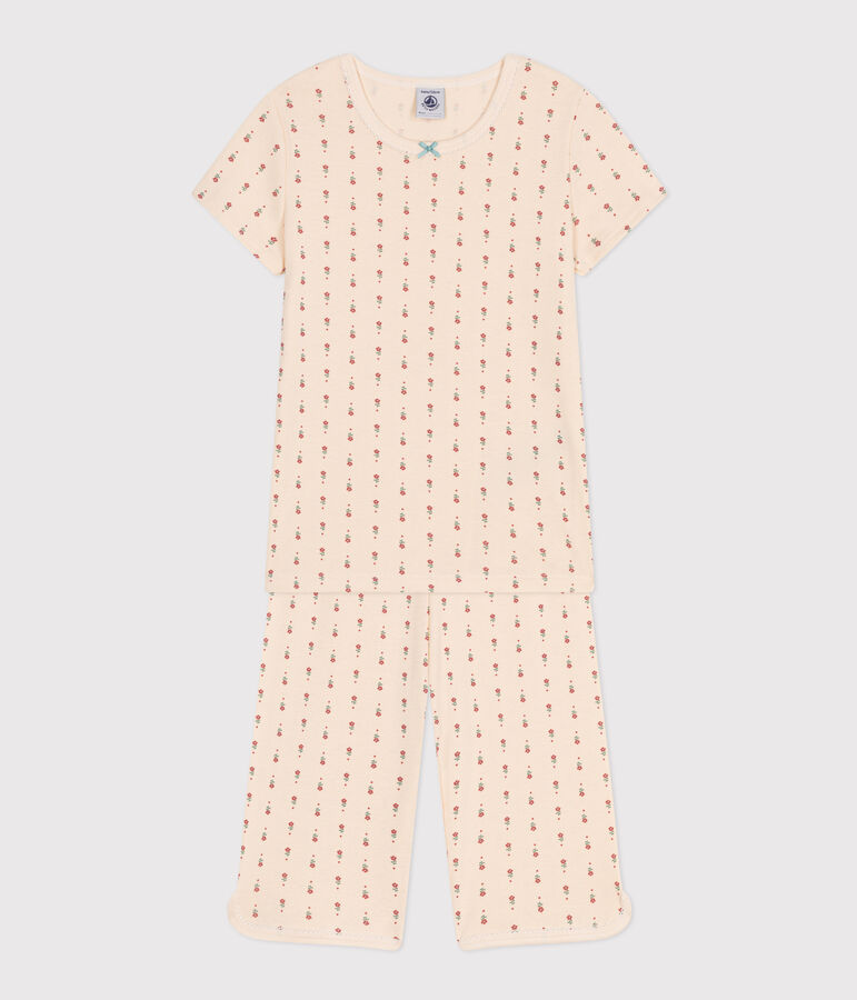 Pyjama capri imprim&eacute; fleur en coton enfant blanc AVALANCHE/ MULTICO