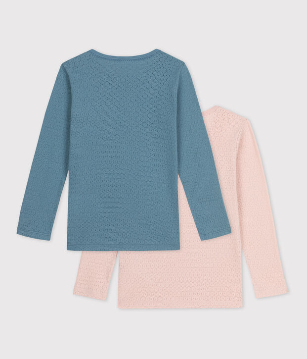 Tee-shirts manches longues petite fille en coton ajour&eacute; multicouleur