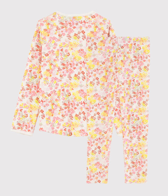 Pyjama fleurs aquarellées petite fille en coton blanc MARSHMALLOW/blanc MULTICO