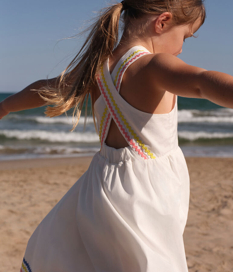 Robe longue &agrave; bretelles enfant en coton blanc