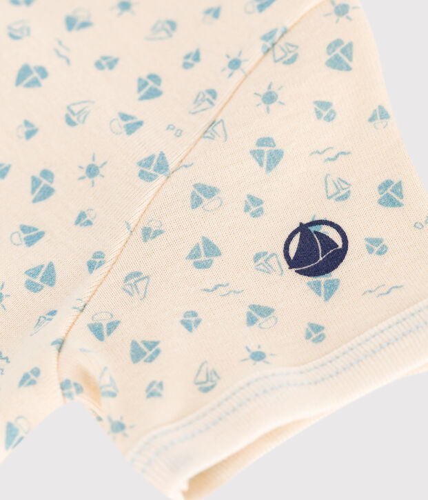 Combicourte b&eacute;b&eacute; en coton &eacute;cru/bleu