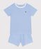 Pyjama short enfant en coton à rayures bleu EDNA/blanc MARSHMALLOW