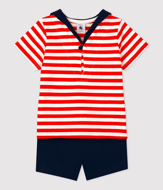 Ensemble deux pièces style marin bébé rouge PEPS/blanc MULTICO