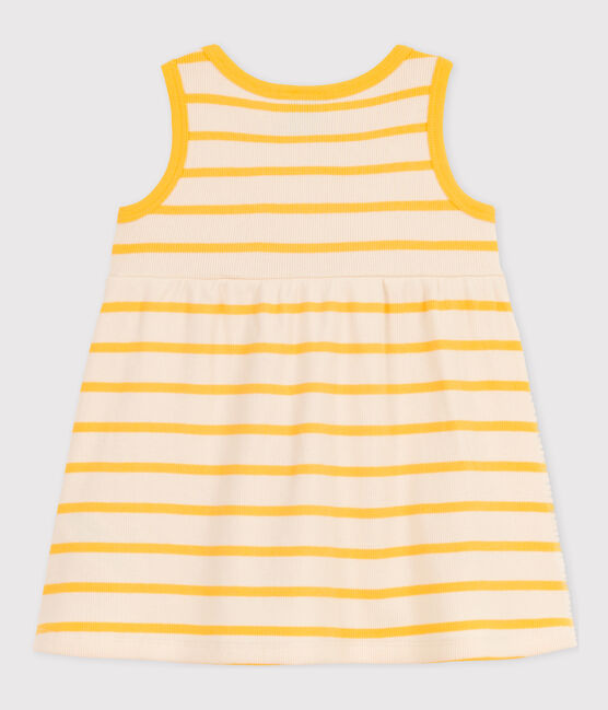 Robe sans manche bébé en maille côtelée rayée jaune AVALANCHE/blanc DAISY
