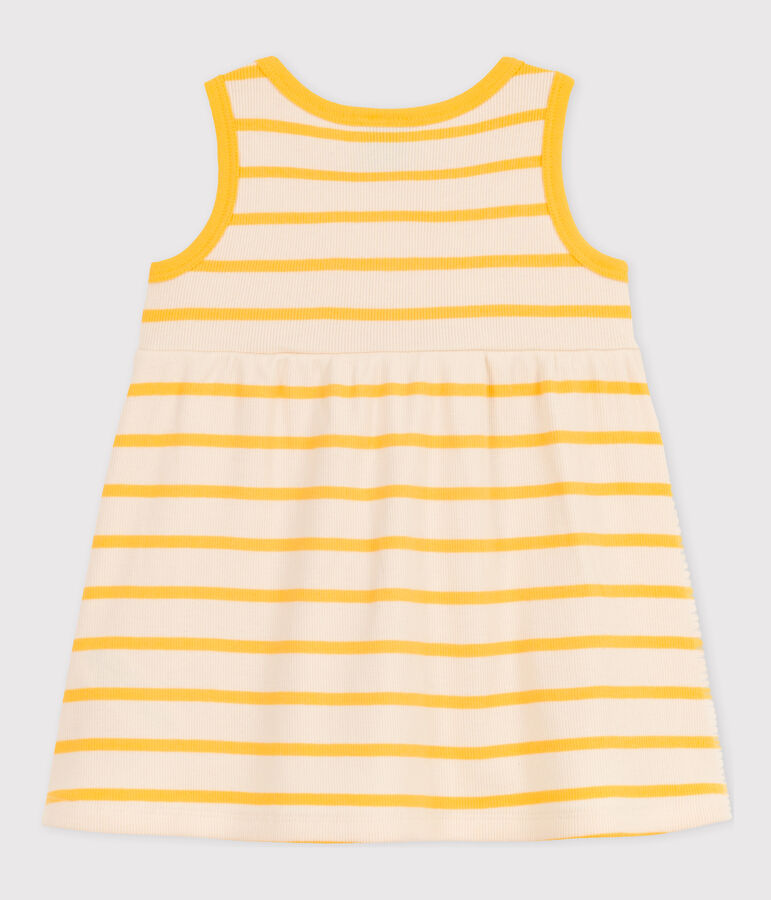 Robe sans manche b&eacute;b&eacute; en maille c&ocirc;tel&eacute;e ray&eacute;e jaune AVALANCHE/blanc DAISY