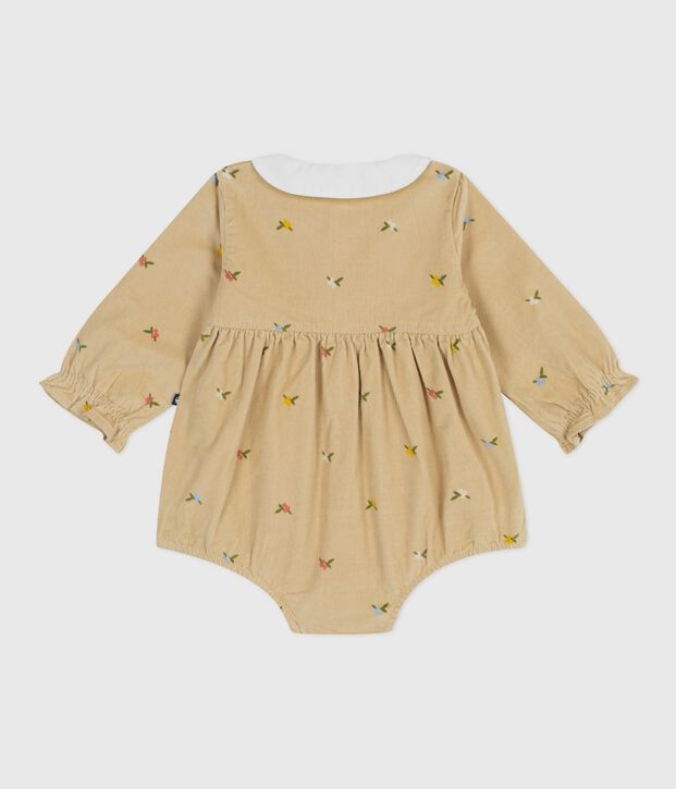 Combinaison courte b&eacute;b&eacute; en velours imprim&eacute; &agrave; fleurs beige/multicouleur