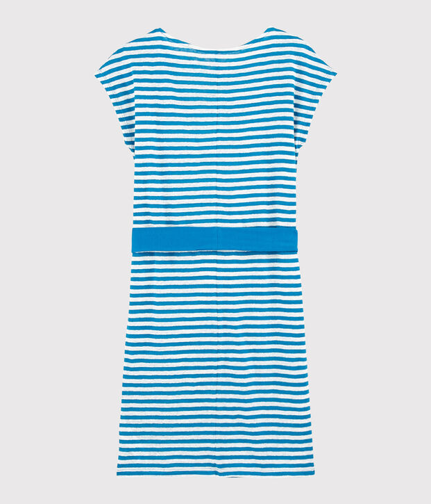Robe en lin ray&eacute; Femme bleu/blanc