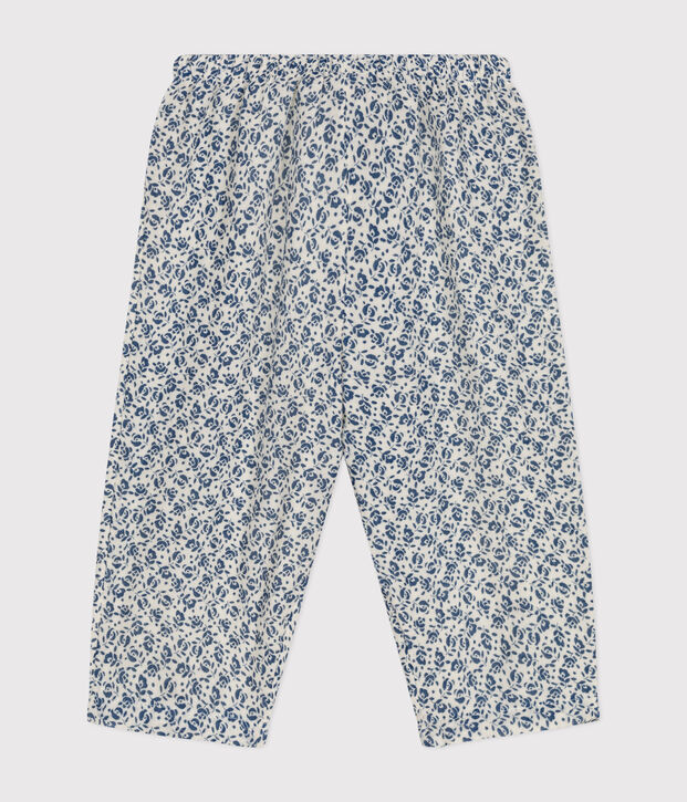 Pantalon en gaze de coton imprim&eacute;e b&eacute;b&eacute; &eacute;cru/bleu