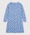 Chemise de nuit femme en coton col tunisien imprim&eacute; c&oelig;urs bleu/blanc