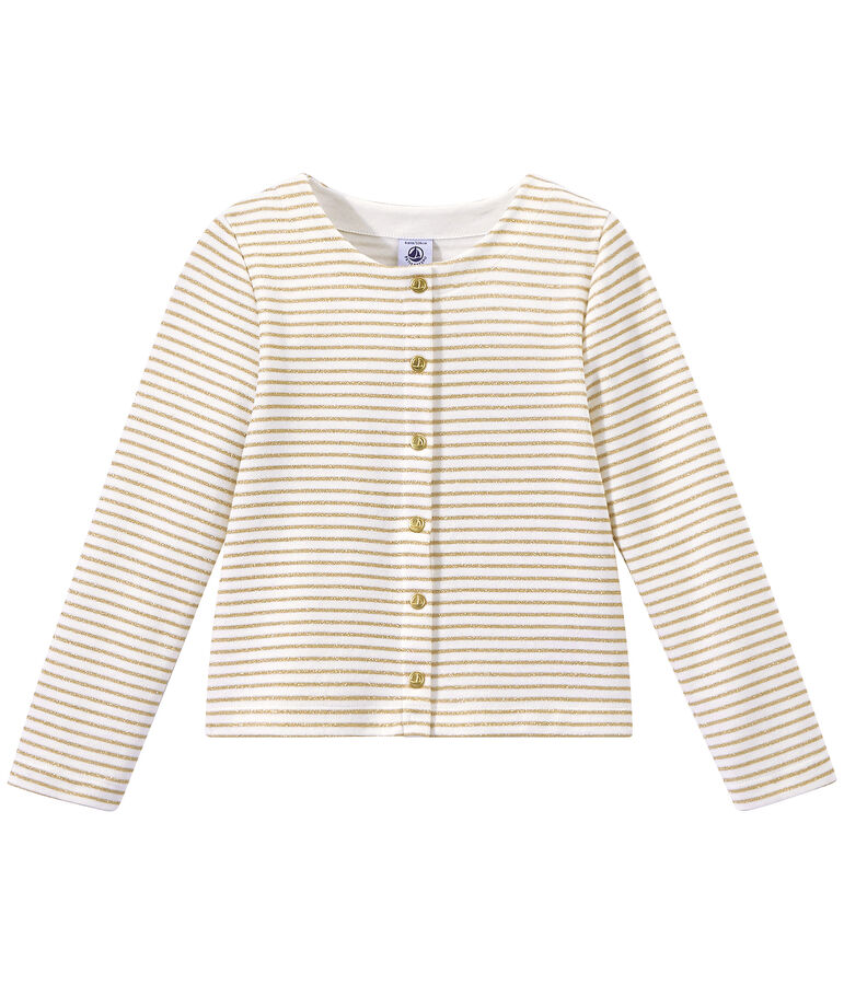Cardigan fille ray&eacute; blanc/marron