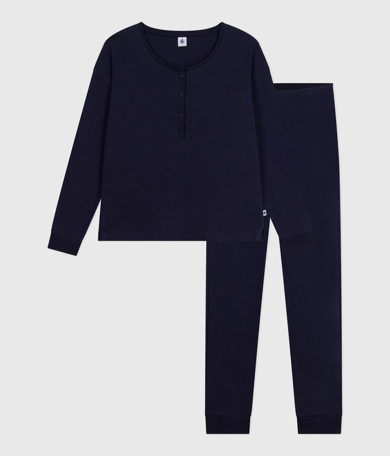 Pyjama uni en coton femme bleu SMOKING