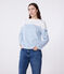 Teeshirt marinière femme en coton manches longues blanc MARSHMALLOW/bleu ALASKA