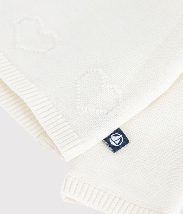 Brassi&egrave;re b&eacute;b&eacute; cache-c&oelig;ur en tricot laine et coton ajour&eacute; blanc