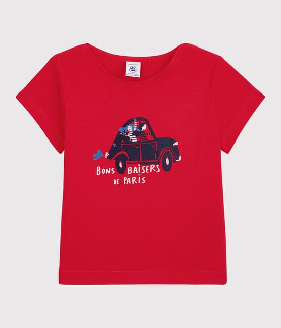 T-shirt manches courtes en coton bio enfant fille rouge PEPS