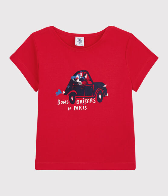 T-shirt manches courtes en coton bio enfant fille rouge PEPS