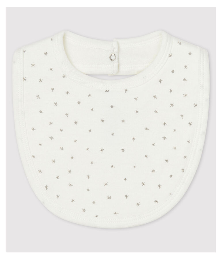 Bavoir blanc &agrave; &eacute;toiles b&eacute;b&eacute; en coton biologique blanc/gris