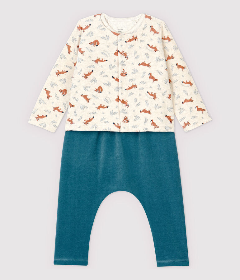 Ensemble 3 pi&egrave;ces b&eacute;b&eacute; en velours et en c&ocirc;te beige MONTELIMAR/blanc MULTICO