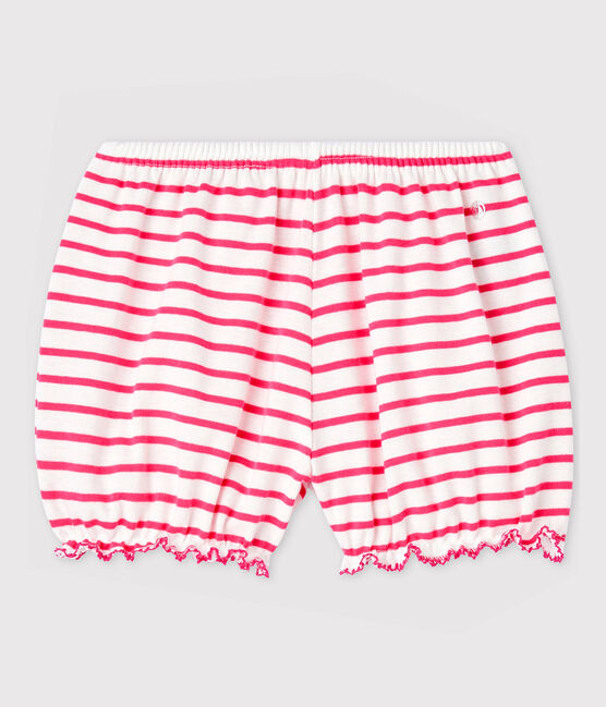 Culotte bloomer rayée en coton bébé fille. blanc MARSHMALLOW/rose GEISHA