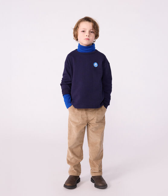 Pantalon droit enfant en velours uni beige ROCHE CLAIR