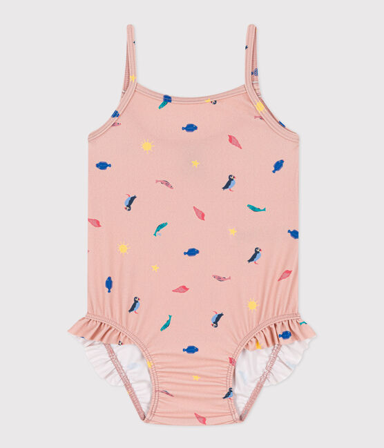 Maillot de bain 1 pièce bébé en matière recyclée rose SALINE/blanc MULTICO